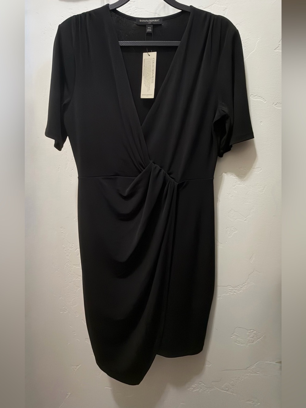 Banana Republic Black Ruched Faux Wrap Asymmetrical Dress NWT Petite Small